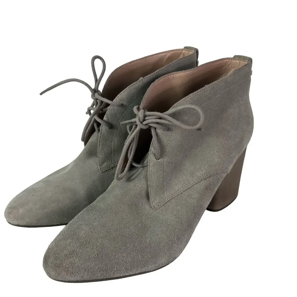French connection Boots Womens 11 Gray Dinah Suede Leather Block heeled lace Up